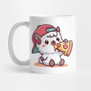 Baby Llama Eating Pizza Cute Kawaii Foodie Mug